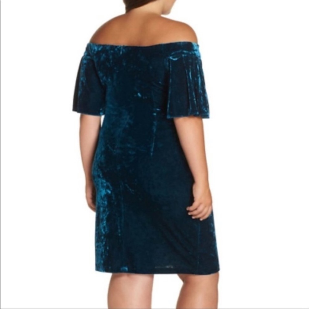 Eliza J blue crushed velvet off the shoulder dress 16w - Picture 2 of 7
